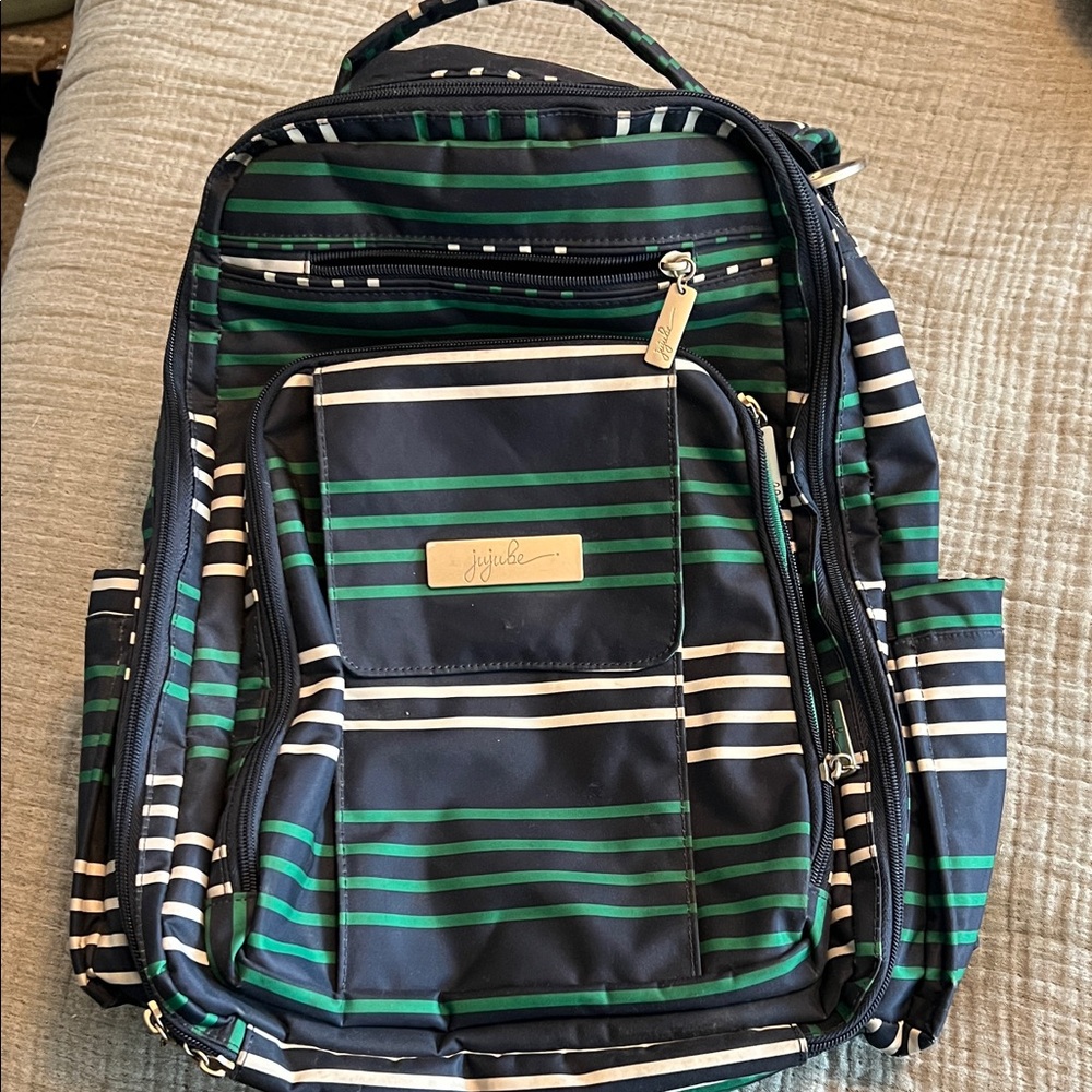 Ju-Ju-Be Green and Black Striped Backpack